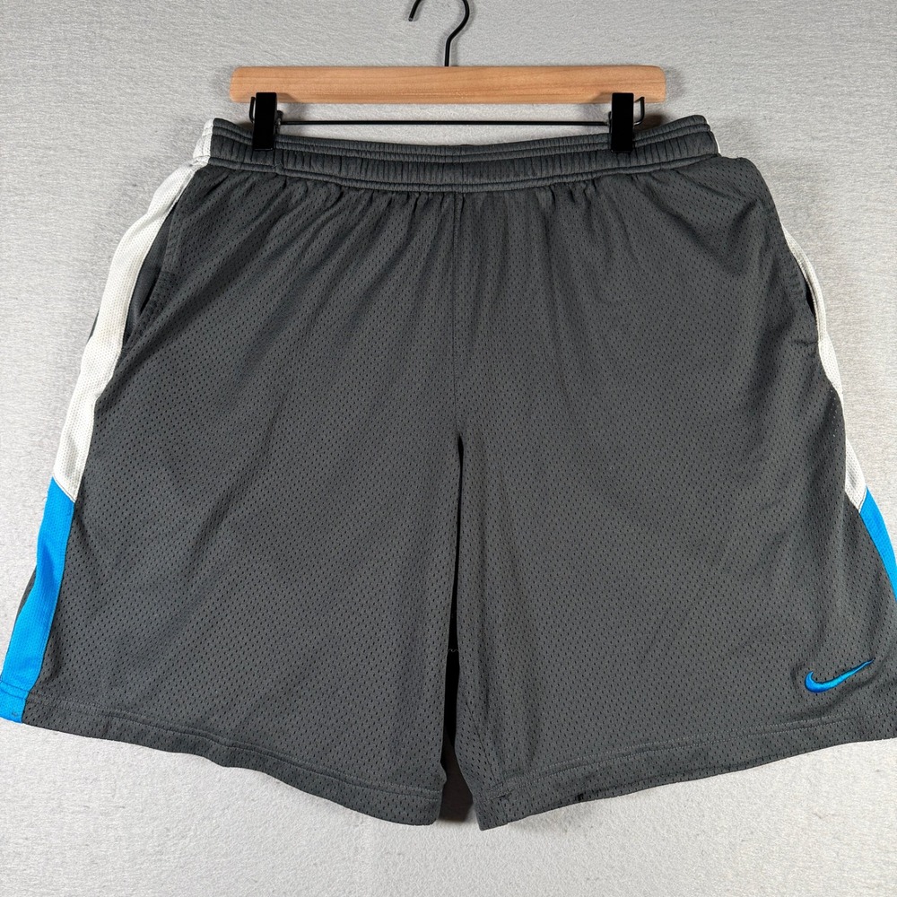 Nike Dri-FIT Basketball Shorts Mens XL Grey Blue White Mesh 432104-066